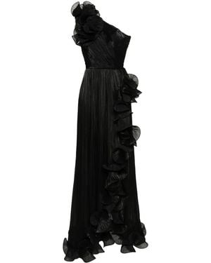 Ana Radu Ruffled Plissé Asymmetric Maxi Dress - Black