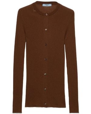 Prada Ribbed Knit Wool Cardigan - Brown