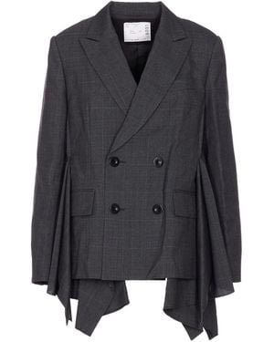 Sacai Glen-Check Pleated Blazer - Black