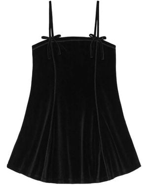 Ganni Abito Elegante Corto Con Fiocco - Nero