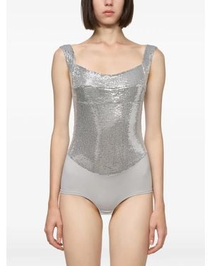 Atu Body Couture Sequin-Embellished Sleeveless Bodysuit - Grey