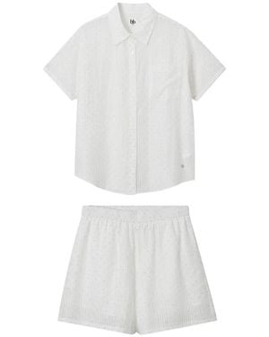 B+ AB Striped Short-Sleeve Shirt And Shorts Set - White