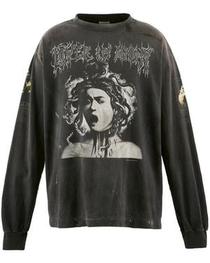 SAINT Mxxxxxx Graphic-Print Long-Sleeve T-Shirt - Grey