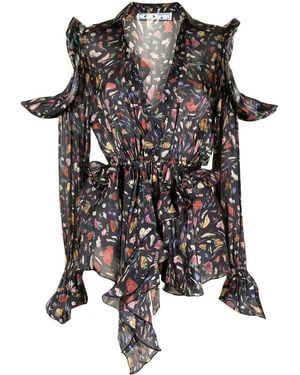 Off-White c/o Virgil Abloh Floral Print Ruffle Blouse - Black