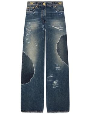 Versace Patchwork Distressed-Effect Jeans - Blue