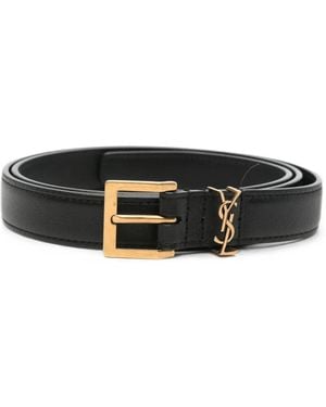 Saint Laurent Ysl Plaque Leather Belt - Black