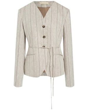 12 STOREEZ Aurelia Pinstriped Linen Jacket - White
