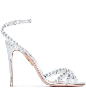 Aquazzura Tequila Crystal-embellished Leather Heeled Sandals - Gray