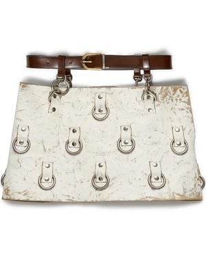 Prada Ring-Detail Leather Mini Skirt - Metallic