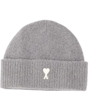 Ami Paris Alpaca Beanie With Ami De Coeur - Grey