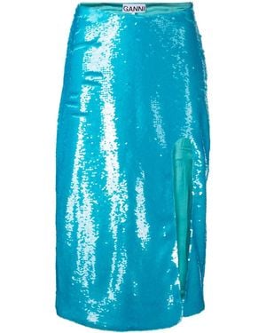 Ganni Sequined Midi Skirt - Blue
