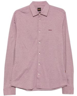 BOSS Logo-Embroidered Long-Sleeve Shirt - Pink