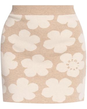 KENZO Floral Intarsia-Knit Skirt - Natural