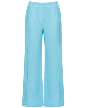 120% Lino Ladder-Stitch Wide-Leg Trousers - Blue