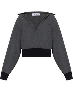 The Attico Banded-Cuff Collared Top - Black