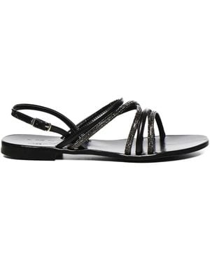 V73 Rhinestone-Embellished Flat Sandals - Black