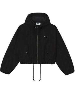 Izzue Hooded Logo-Print Oversized Jacket - Black