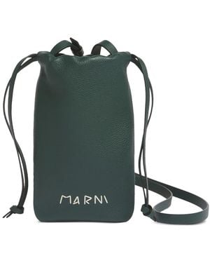 Marni Drawstring Logo-Embroidery Pouch - Green