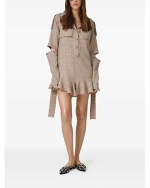 Pink Plaid-Pattern Mini Dress - Natural