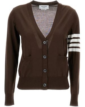 Thom Browne Stripe-Detail V-Neck Cardigan - Brown