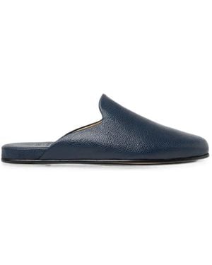 SCAROSSO Atlas Travel Pebble-Grain Leather Slippers - Blue