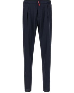 Kiton Pleated Logo-Button Trousers - Blue