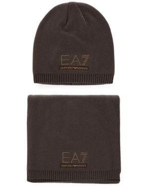 EA7 Rhinestone-Embellished Beanie Hat And Scarf Set - Brown
