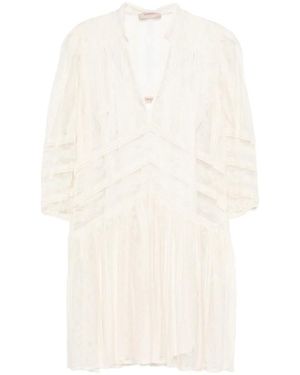 Twinset Laced V-Neck Mini Dress - White