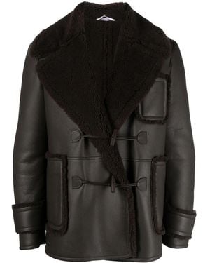 Thom Browne Shearling-Collar Double-Breasted Coat - Black