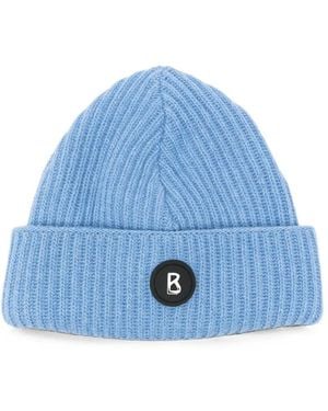 Bogner Gustav Logo-Plaque Ribbed-Knit Beanie Hat - Blue