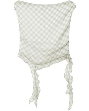 B+ AB Check-Pattern Ruffled Top - White