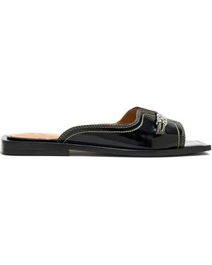 Ganni Contrast-Stitching Sandals - Black