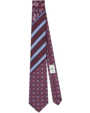 Etro Burgundy Jacquard Silk Tie With A Patchwork Effect Of Striped, Floral And Geometric Elements - Purple