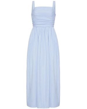Adam Lippes Calista Striped Gathered Midi Dress - Blue