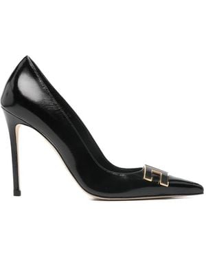 Elisabetta Franchi Leather Court Shoes With Logo Detail - Black