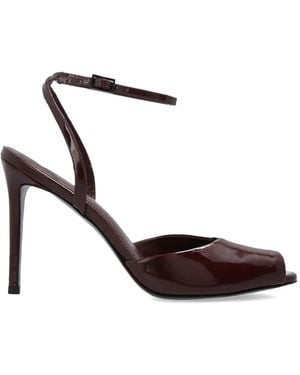 Black Suede Studio Wrne Ankle-Strap Peep-Toe Heeled Sandals - White