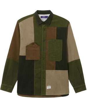 AFTERMATHS Patchwork Corduroy Shirt - Green