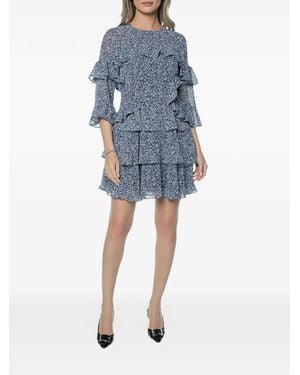 Michael Kors Georgette Floral-Print Ruffled-Detail Mini Dress - Blue