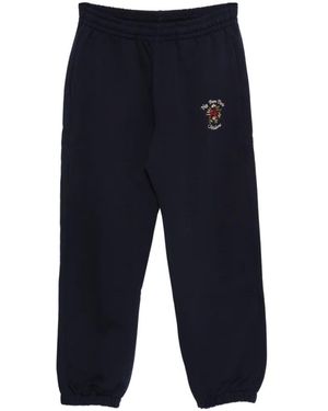 Drole de Monsieur Floral Embroidered Track Trousers - Blue