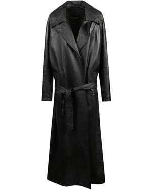 Balenciaga Leather Trench Coat - Black