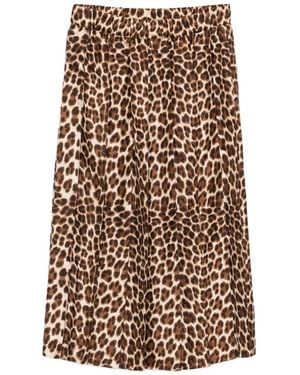 P.A.R.O.S.H. Pleated Leopard-Print Midi Skirt - Brown