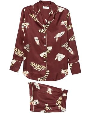 Olivia Von Halle Alba Ettore Moth-Print Pyjamas - Red