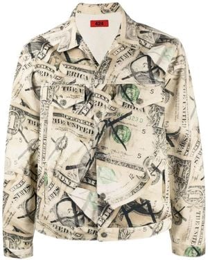 424 Dollar Bill Print Denim Jacket - Natural