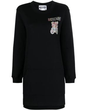 Moschino Teddy Bear-Embellished Sweatshirt Dress - Black