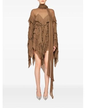 Blumarine Ruffled Long-Sleeve Asymmetric Dress - Natural