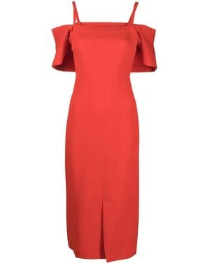 Victoria Beckham Off-Shoulder Midi Dress - Red