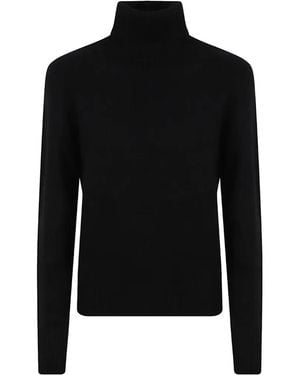 Allude Roll-Neck Ribbed-Trim Sweater - Black