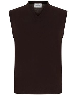 Alpha Studio V-Neck Fine-Knit Vest - Black