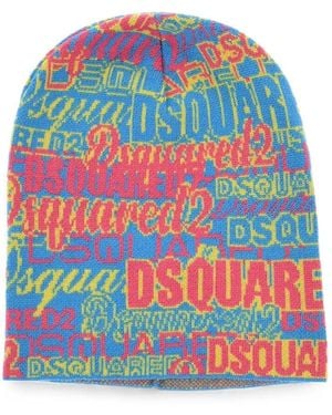 DSquared² Logo-Intarsia Beanie Hat - Blue