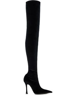Roberto Cavalli Overknee-Stiefel Aus Satin Mit Spitzer Kappe - Schwarz